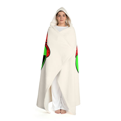 Green Visitor Alien Large Face Red V Hat Hooded Sherpa Fleece Blanket