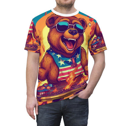 Grill Like a Patriot: Celebrate 4th of July with Patriotic Bear's Culinary Chef Unisex Cut & Sew Tee (AOP)