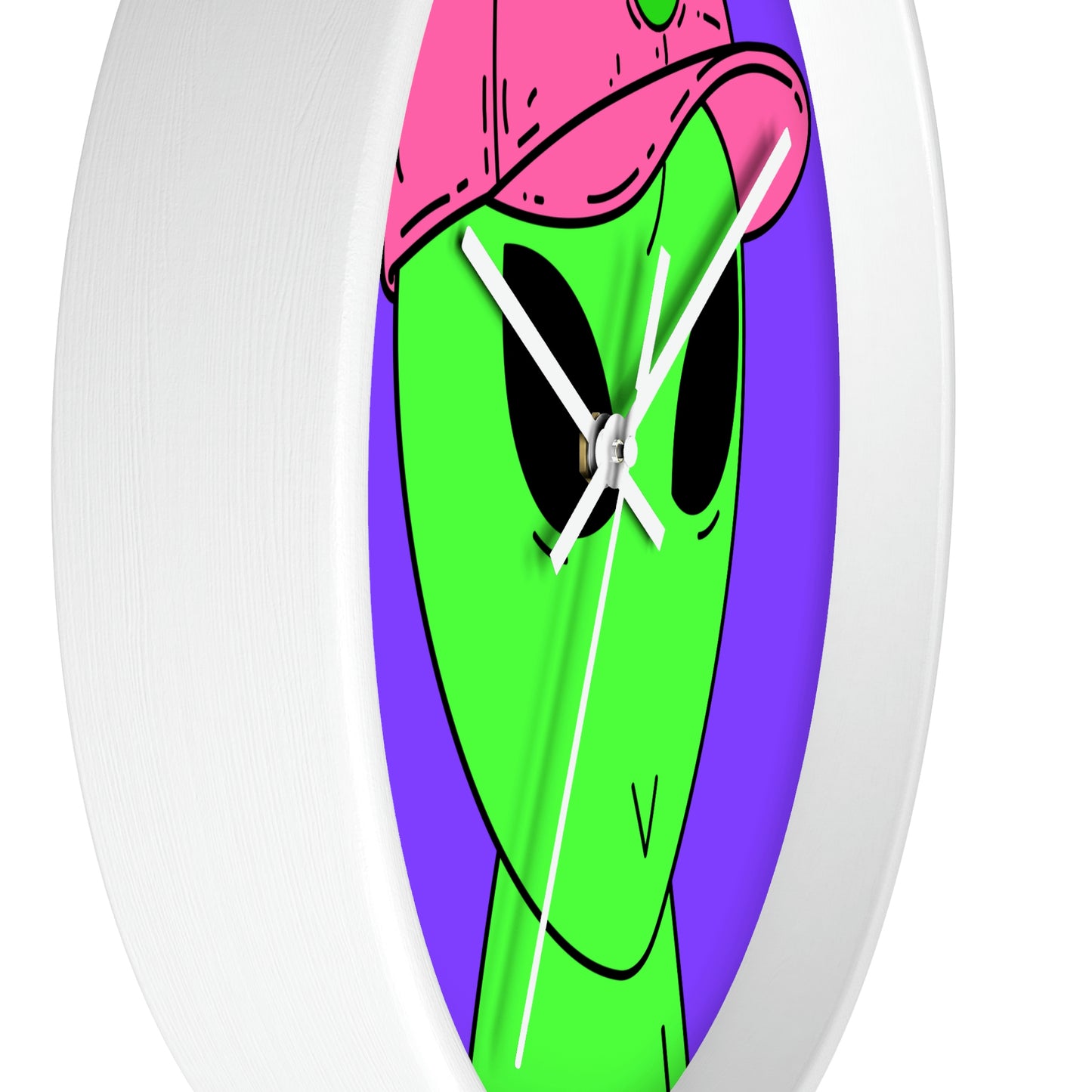 Green Alien V Face Pink Visi hat Visitor Wall clock