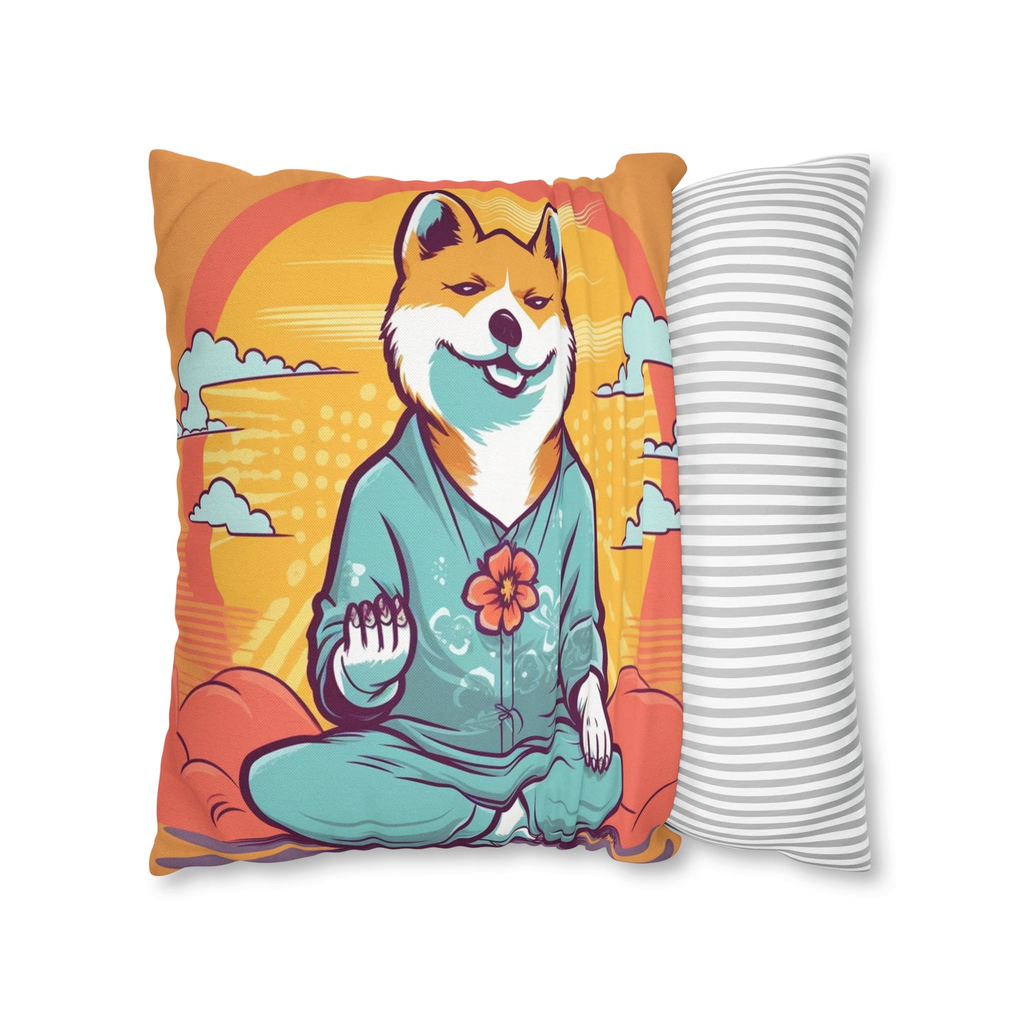 Shiba Inu Yoga Crypto Dog Namaste japonés: funda de almohada cuadrada de poliéster hilado 