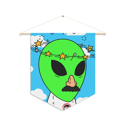 Alien Green Star Head Fake Nose Mustache Imposter Anti Human Visitor Pennant