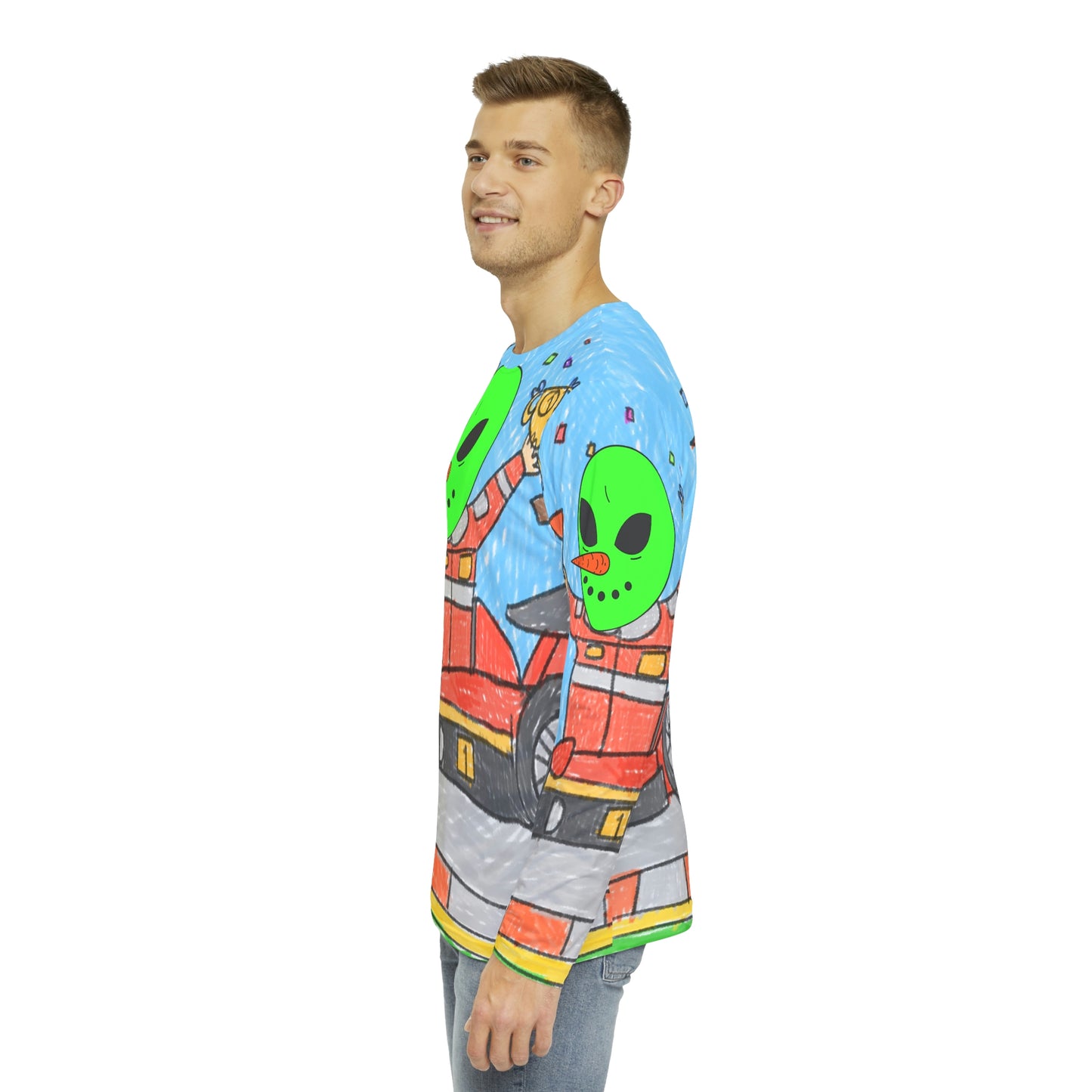 Racer Car Driver Alien Veggie Visi the Vegetable Visitor Men's Long Sleeve AOP Shirt