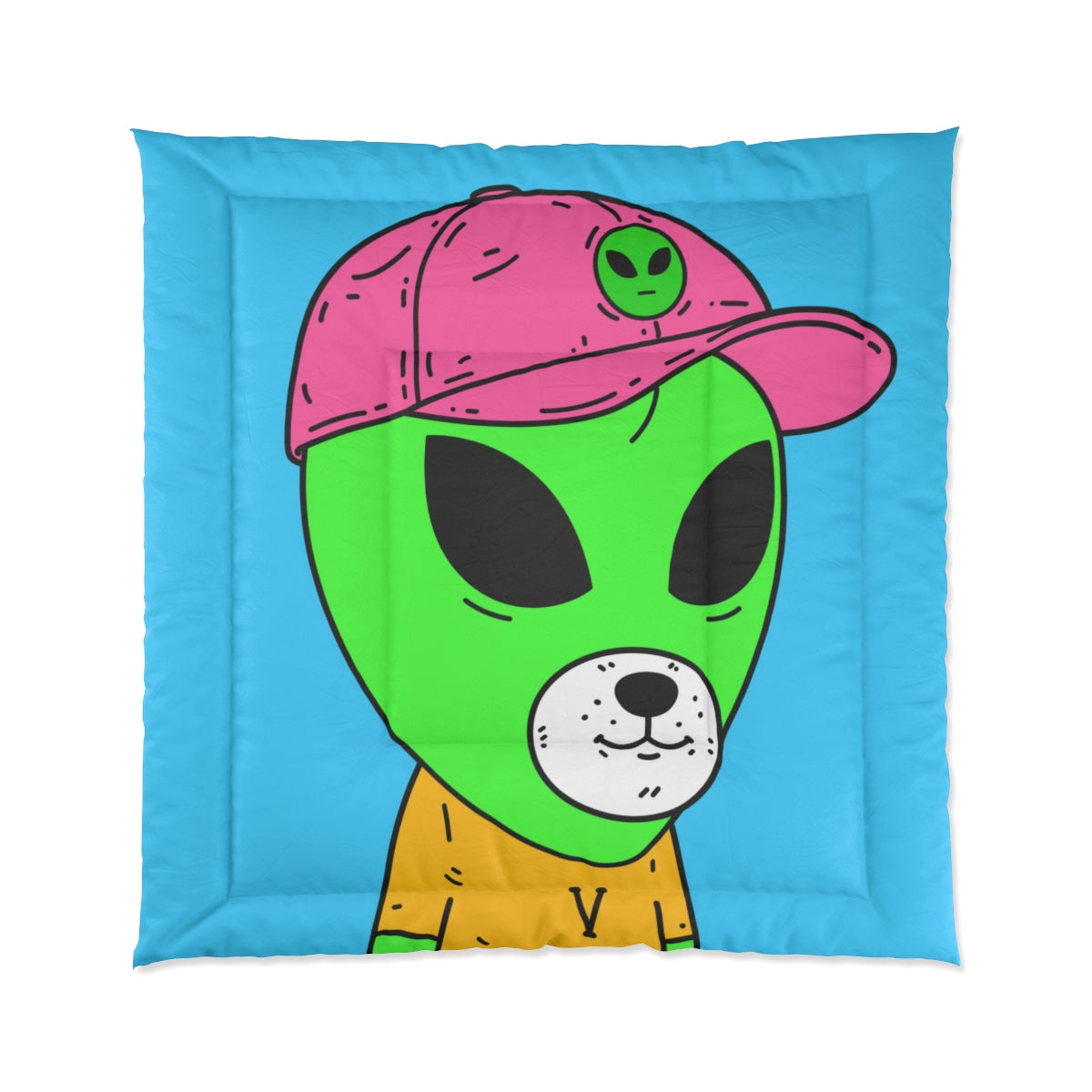 Green Alien Visitor Dog Bear Face Yellow V T Shirts Pink Visi Hat Bed Comforter