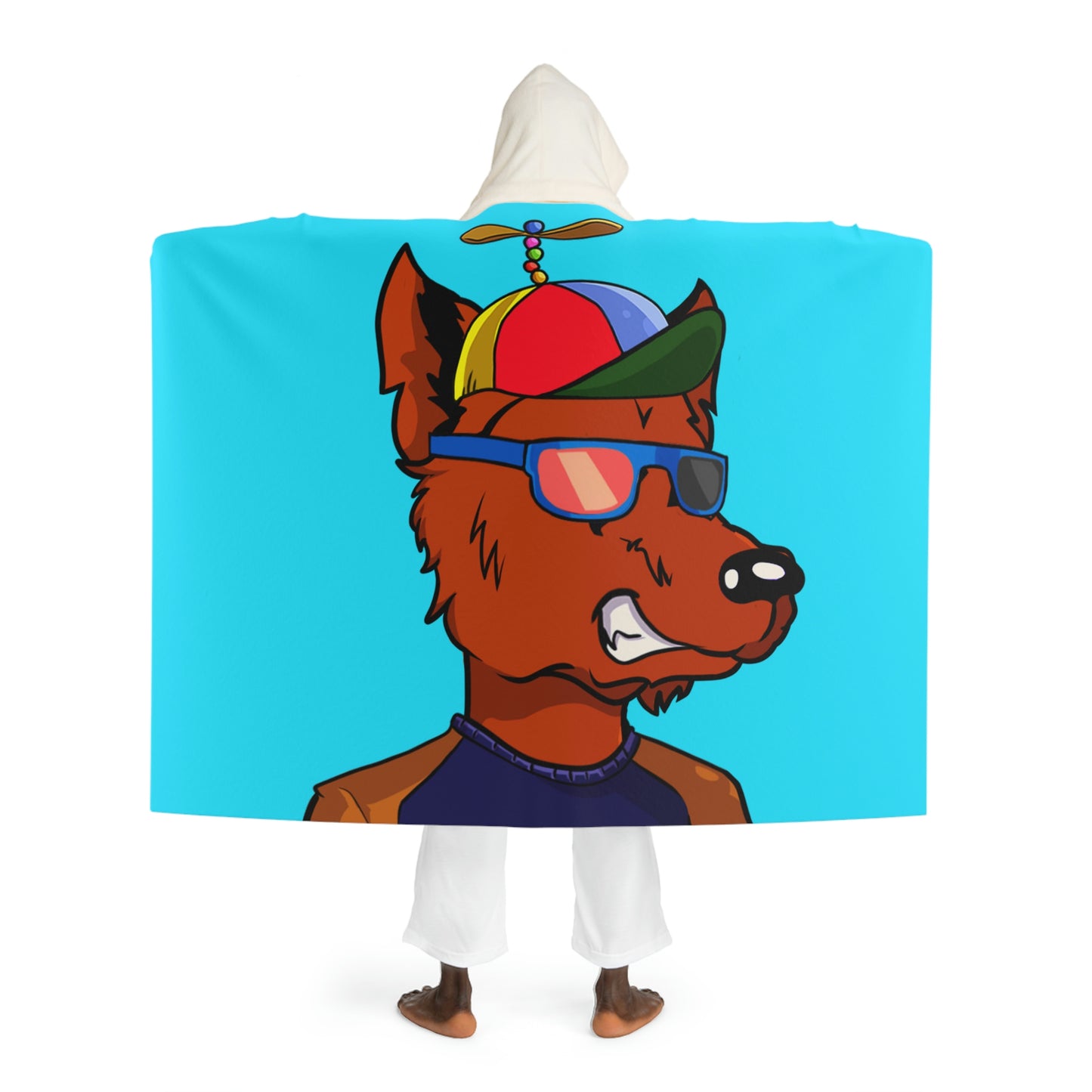 Helicopter Cyborg Wolf Propeller Hat Orange Fur Color Sunglasses Long Sleeve Hooded Sherpa Fleece Blanket