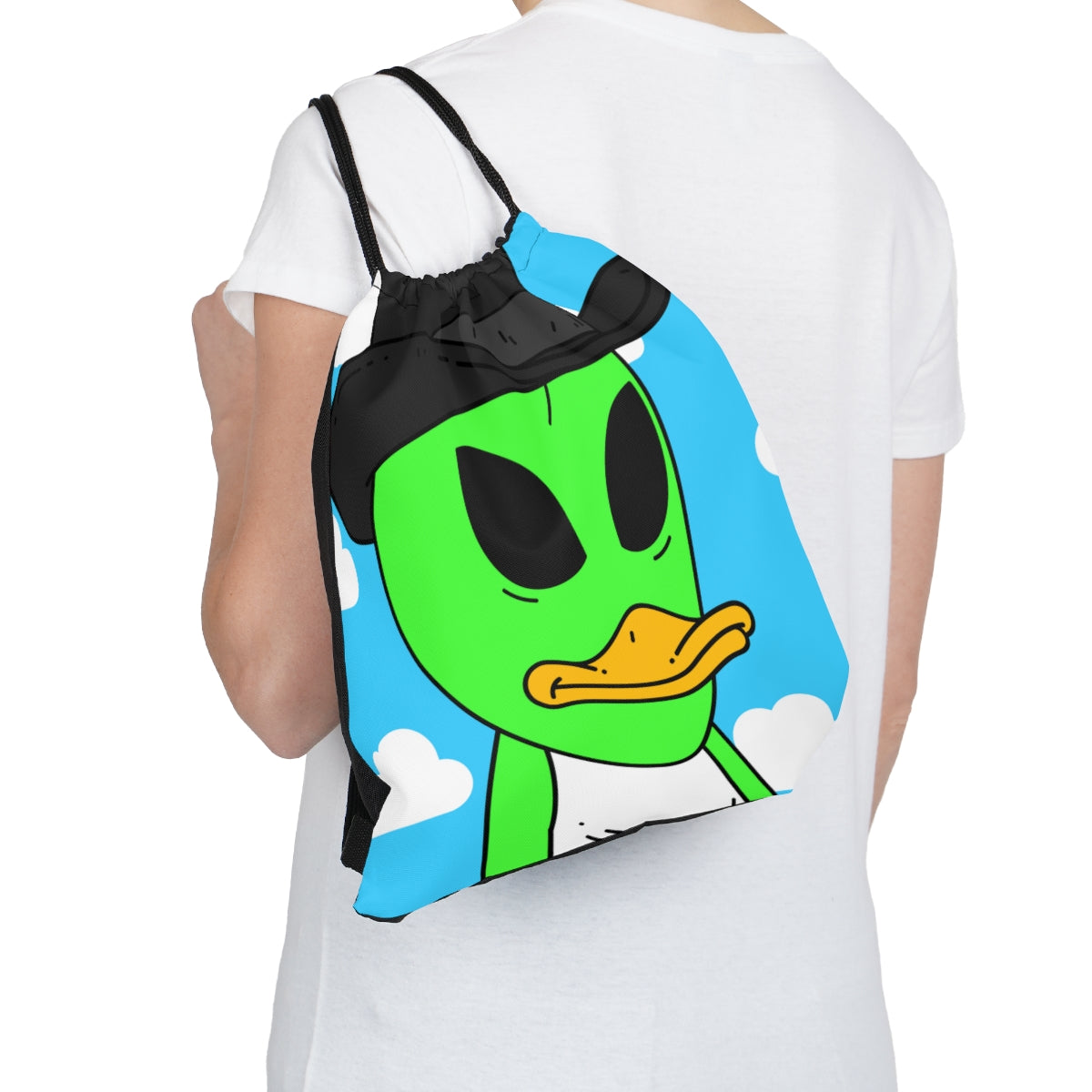 The Visitors Green Alien Duck Black Top Hat Outdoor Drawstring Bag