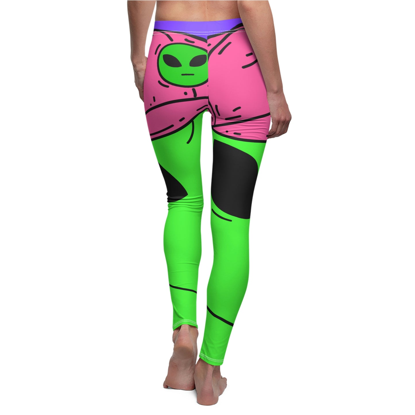 Green Alien V Face Pink Visi hat Visitor Women's Cut & Sew Casual Leggings