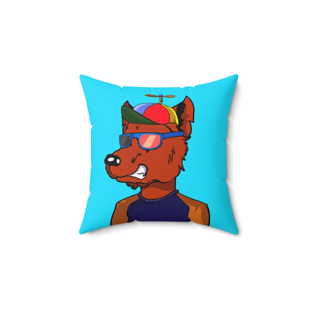 Helicopter Cyborg Wolf Propeller Hat Orange Fur Color Sunglasses Long Sleeve Spun Polyester Square Pillow