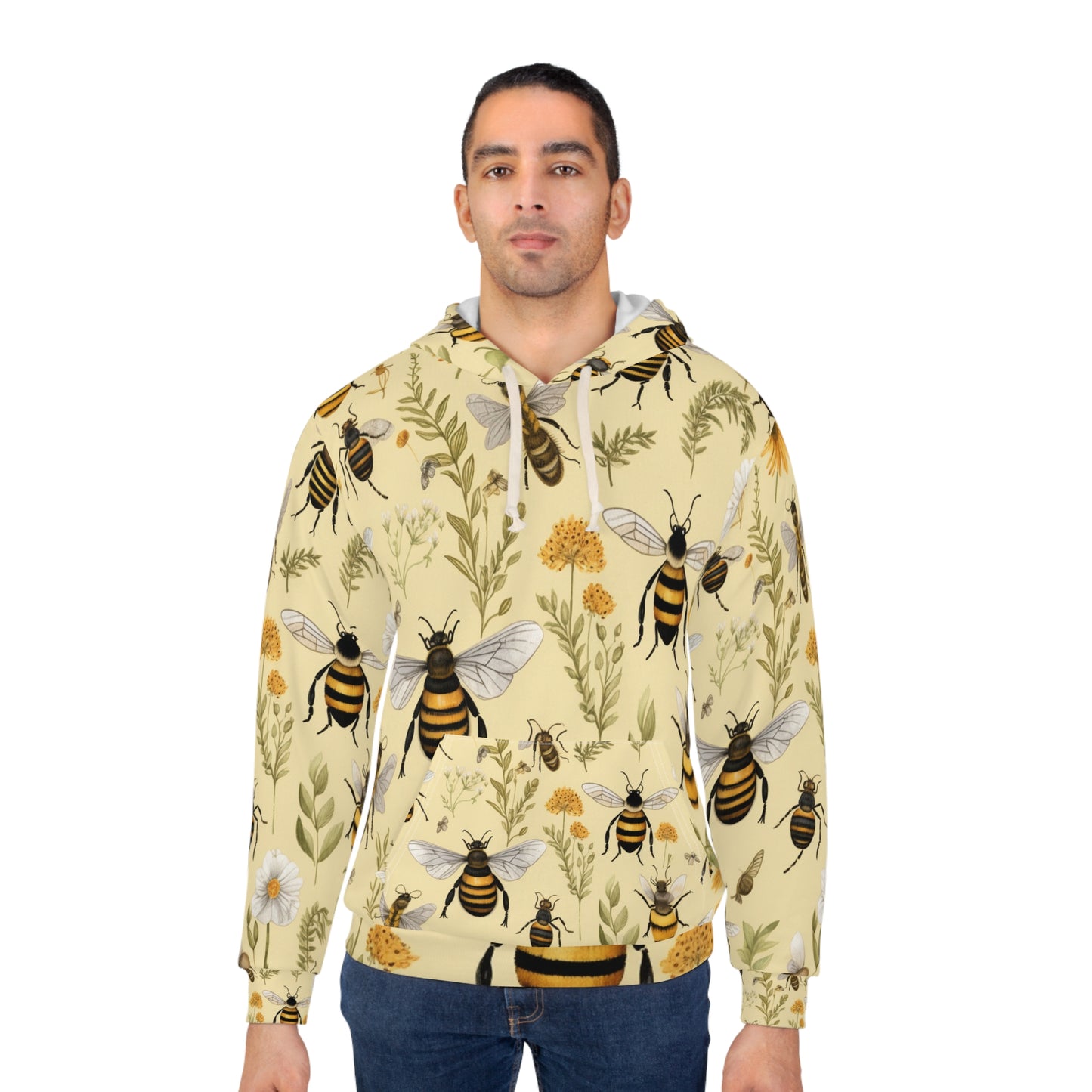 Whimsical Bees & Honeycombs Nature-Friendly Pattern Design Unisex Pullover Hoodie (AOP)