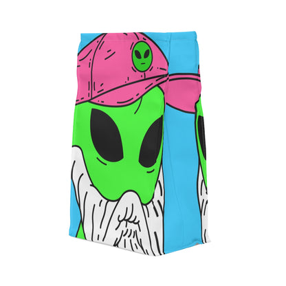 Bearded Green Visitor Pink Alien Hat Cartoon Comic Polyester Lunch Bag