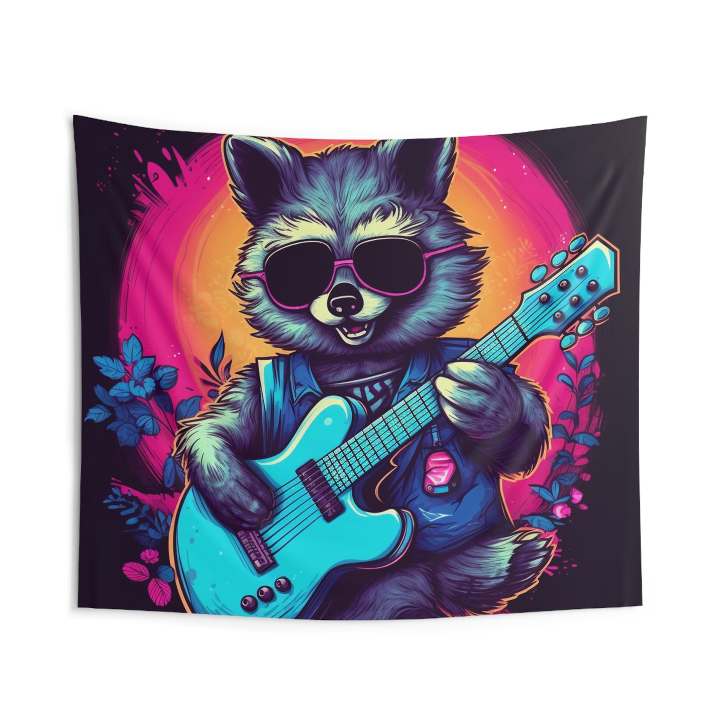 Raccoon Musician Art - Rock Star Guitarist Furry Animal Indoor Wall Tapestries