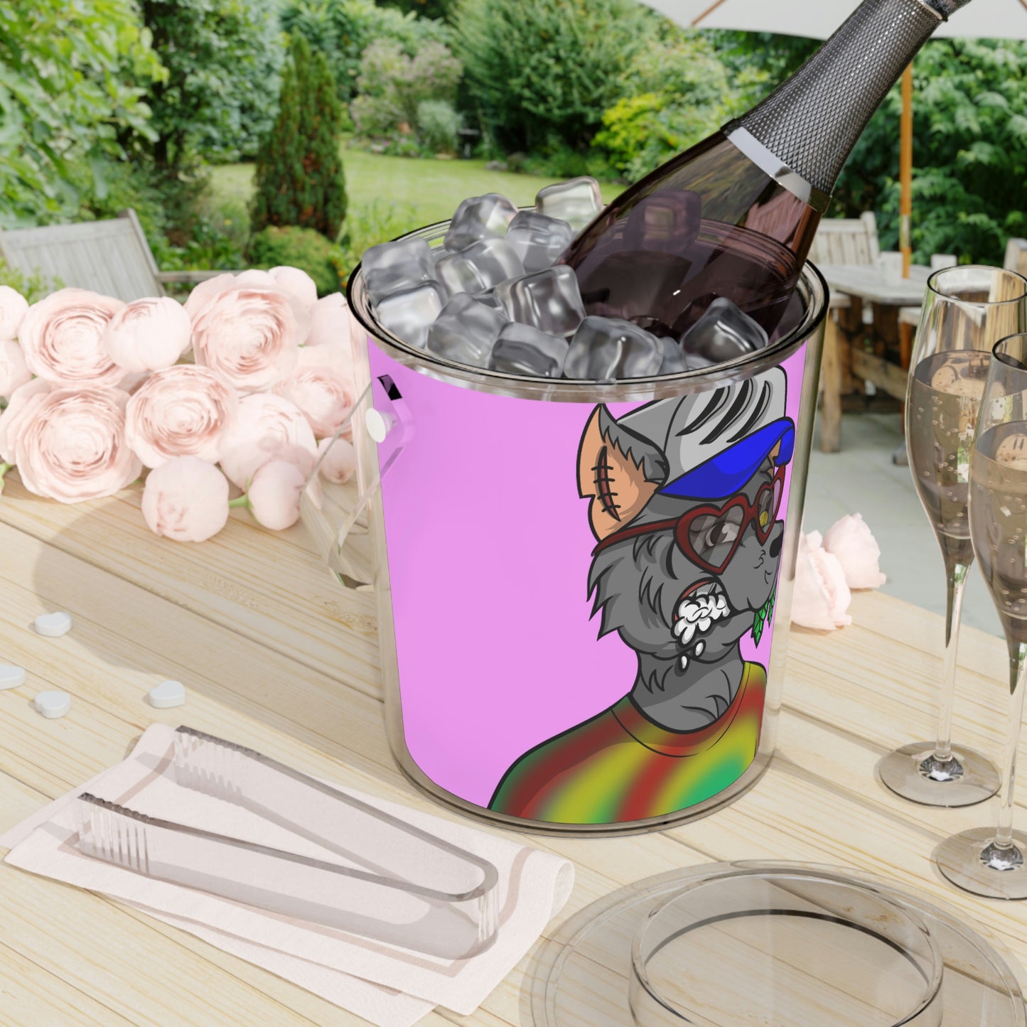 Valentine Heart Wolf Werewolve Tiedye Ice Bucket with Tongs