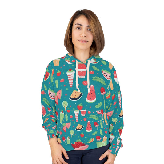 Quirky Summer Food Watermelon Ice Cream Cocktail Pattern Unisex Pullover Hoodie (AOP)