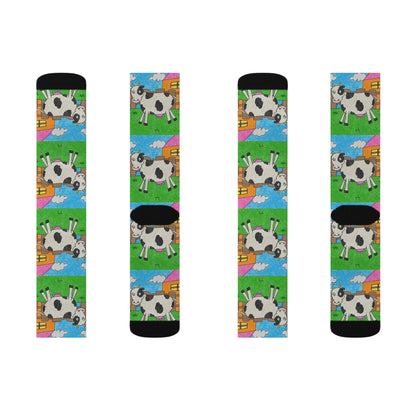 Cow Moo Farm Barn Animal Character Sublimation Socks