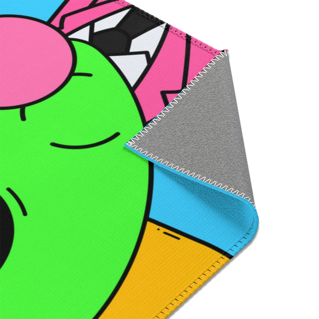 Pink Suit Bubble Gum Visitor Green Alien with Yellow Cap Area Rugs - Visitor751