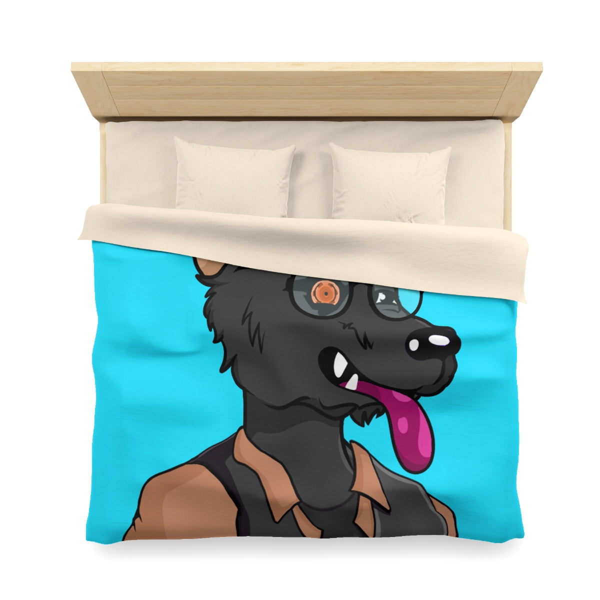 Cyborg Wolf Detective Tongue Out Round Glasses Microfiber Duvet Cover