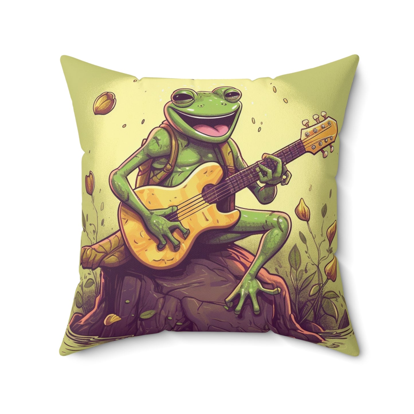 Frog Swamp Creature Stump Guitarist Musical graphic Spun Polyester Square Pillow