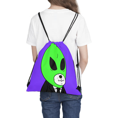 Green Alien Business Suit Dog Face Visitor Outdoor Drawstring Bag