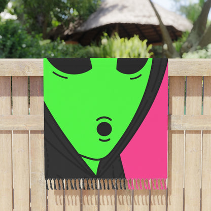 The Visitor Green Alien Black Hoodie Pink Background Boho Beach Cloth