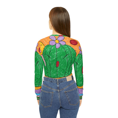 Camiseta de manga larga con cuello en V para mujer con gráfico de luchador de sumo Desert Cactus 