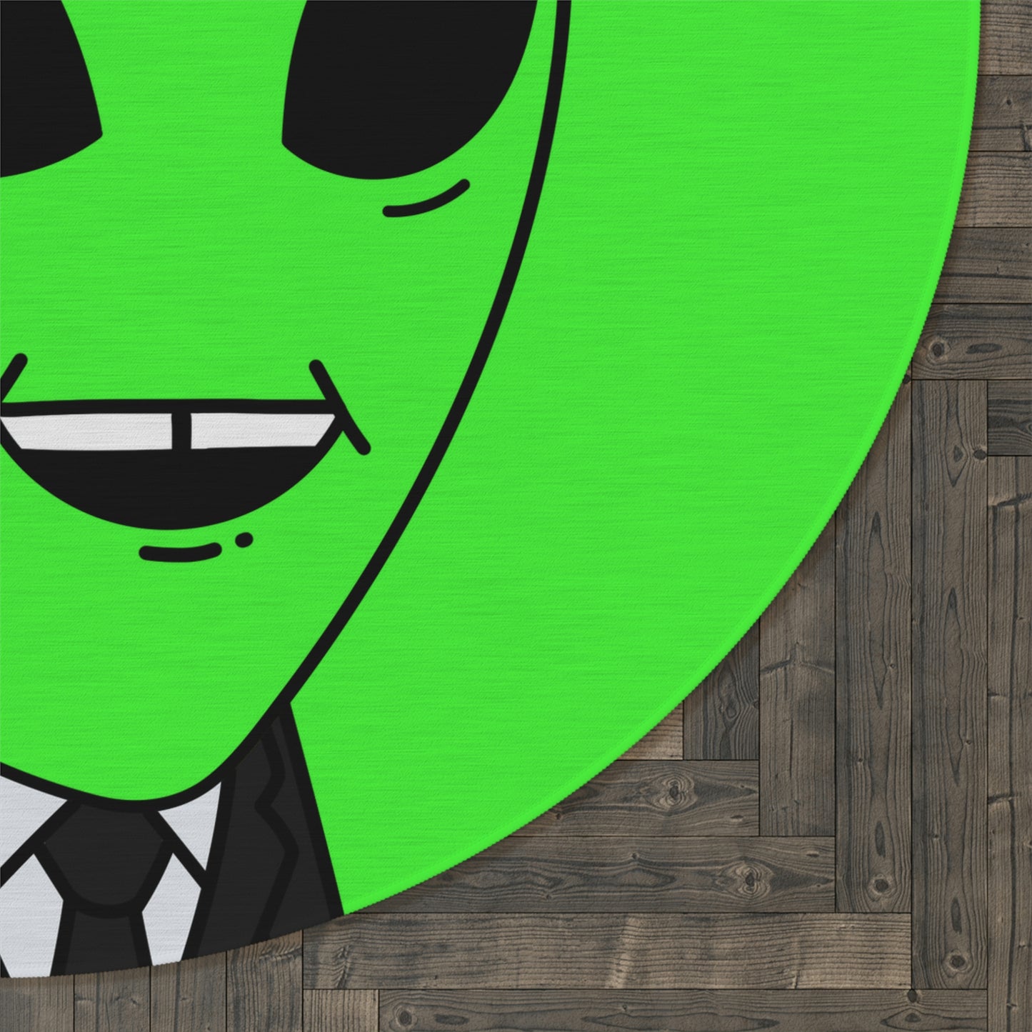 Extra Green Alien Black Suit Business Visitor Red Visi Hat Chipped Tooth Smile Round Rug - Visitor751