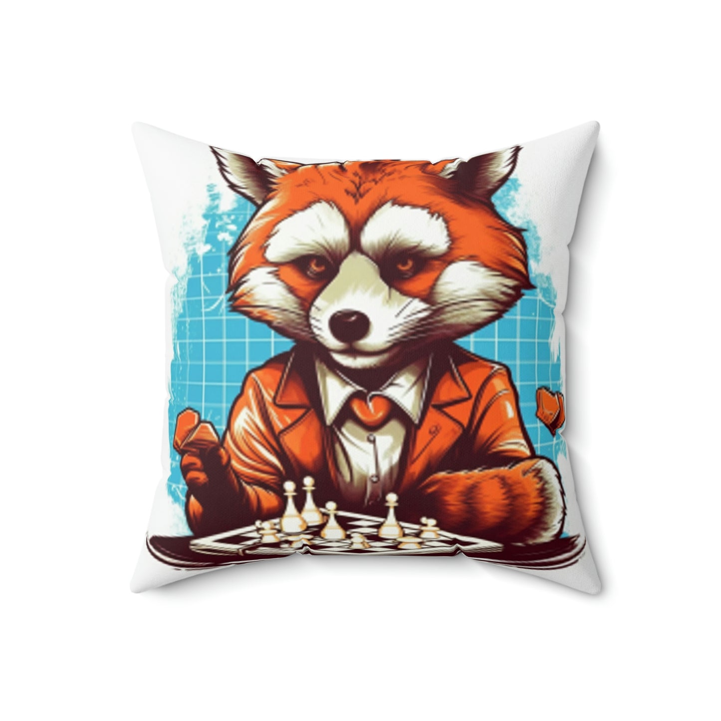 Red Panda Chess Player Strategy Game Graphic Spun Polyester Square Pillow