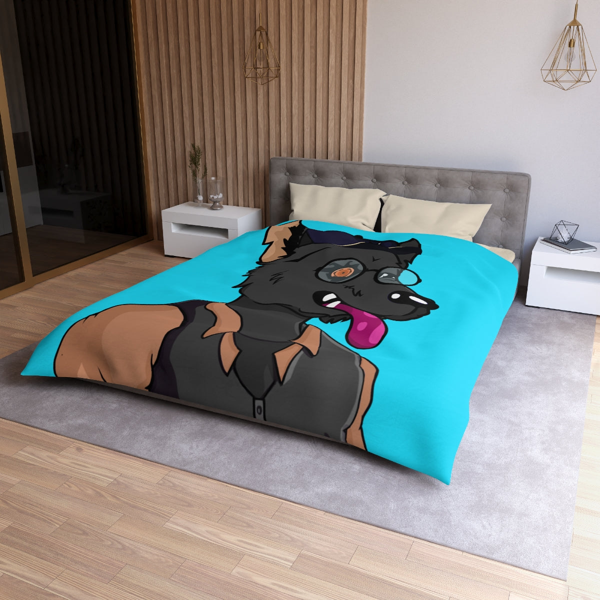 Cyborg Wolf Detective Tongue Out Round Glasses Microfiber Duvet Cover