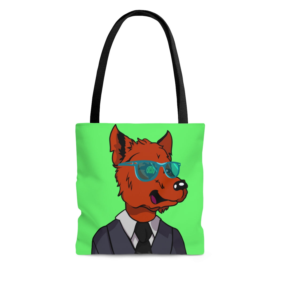 Cyborg Wolf Grey Suit Black Tie Blue Glasses Orange Fur AOP Tote Bag