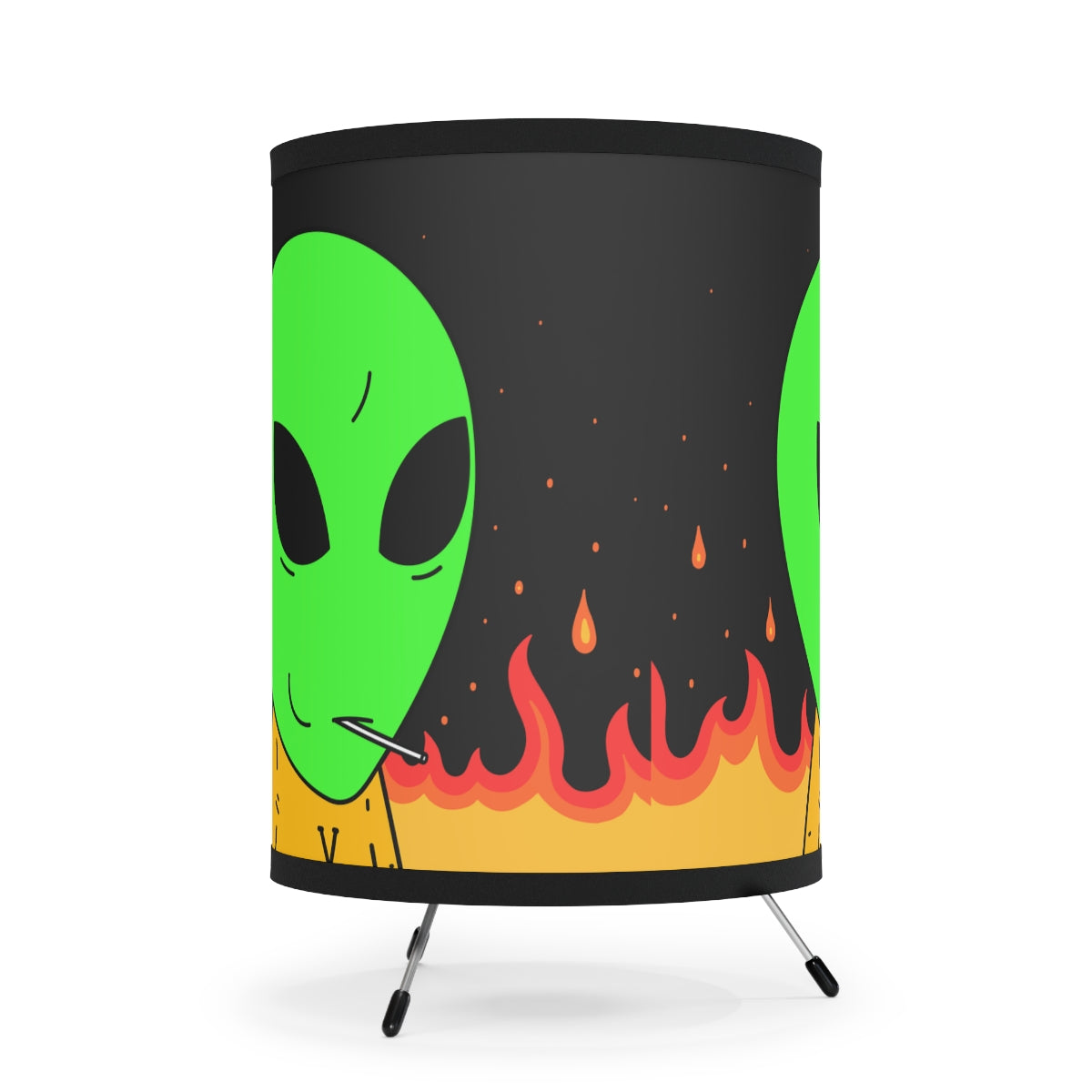 Space Alien UFO SCI FI Sucker Visitor Fire Flame Blazing heat Galactic Tripod Lamp with High-Res Printed Shade, US\CA plug