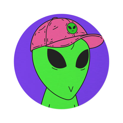 Green Alien V Face Pink Visi hat Visitor Round Rug - Visitor751