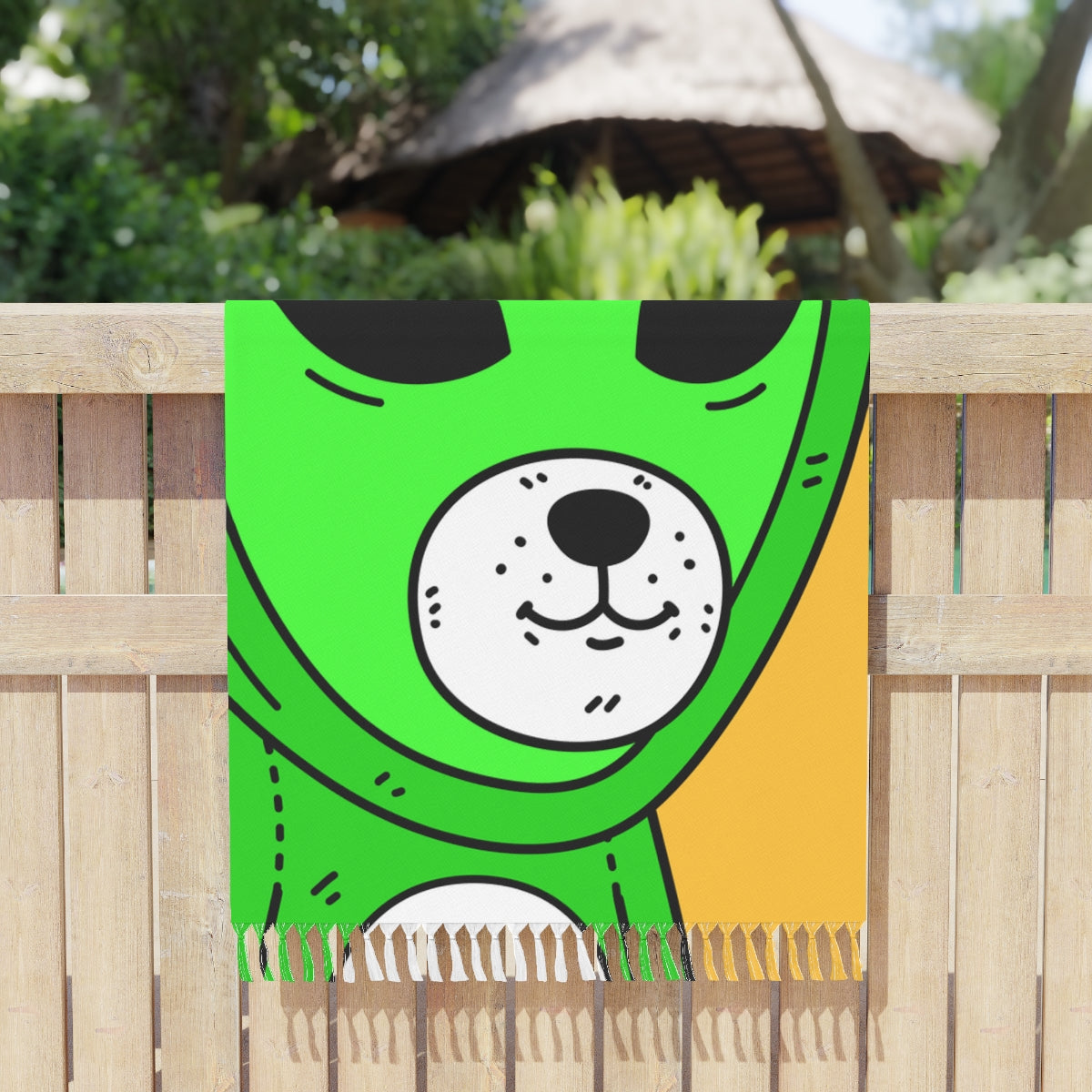 Green KekFrog Alien Space Character Cartoon Dog Bear Face Visitor Boho Beach Cloth