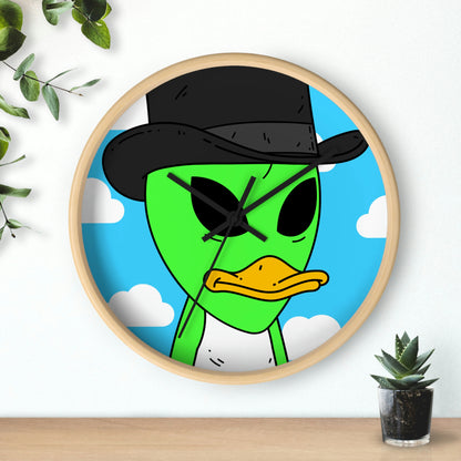 Visitors Green Alien Duck Black Top Hat Wall clock