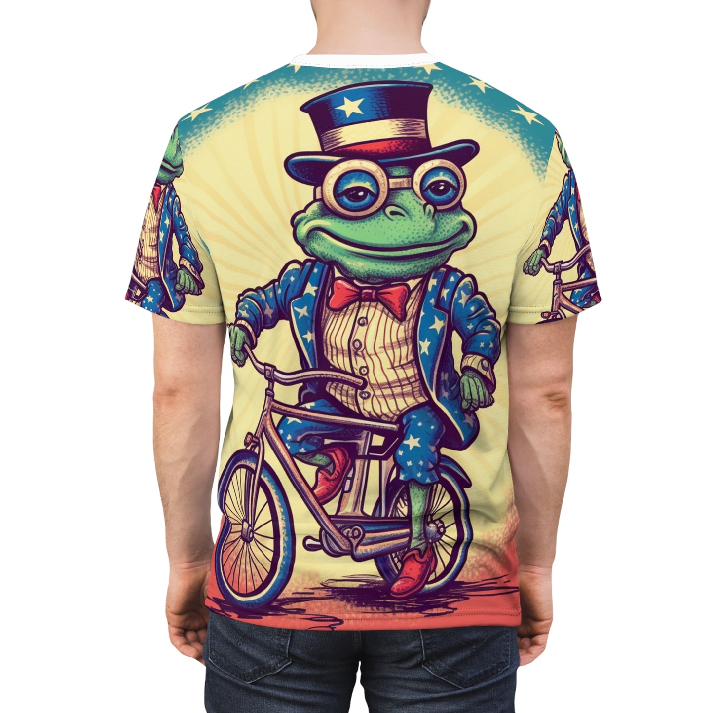 USA Frog Patriotic Indepencence Day 4th of July Bike Rider Unisex Cut & Sew Tee (AOP)