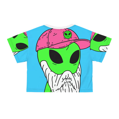 Beard Visitor Pink Hat Alien Cartoon Crop Tee (AOP)