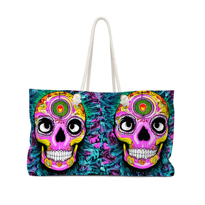 Trippy psychedelic Skull Skeleton Head Face Weekender Bag