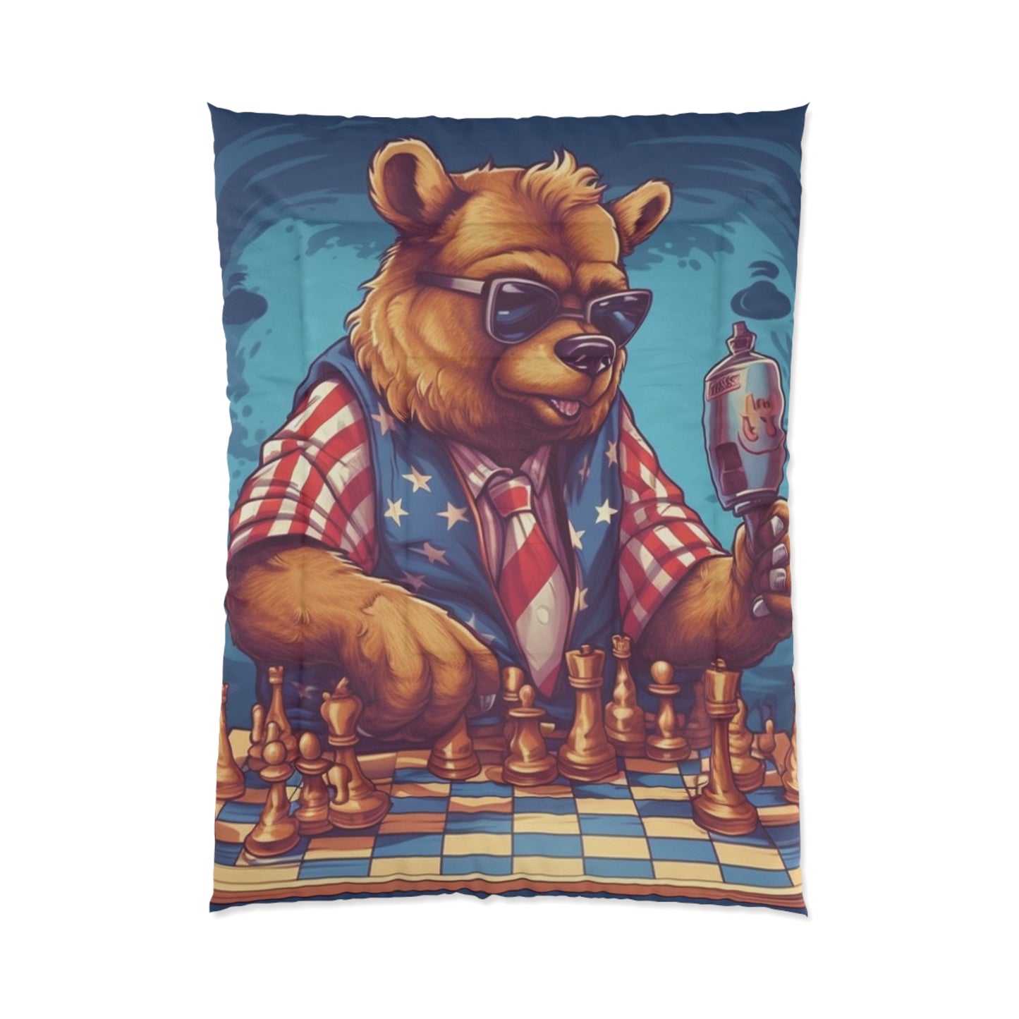 Checkmate Patriotism: Patriotic Bear's Chess Game 4th of July Style Comforter