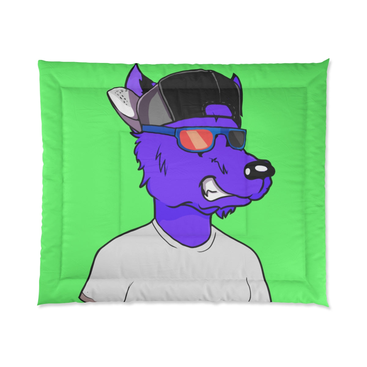 Cyborg Wolf Purple Fur Sunglasses Shades Cool Hat White Tshirt Bed Comforter