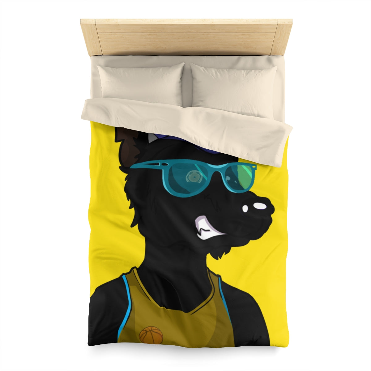 Cyborg Wolf Basket Ball Shirt Large Glasses Blue Cap Hat Microfiber Duvet Cover