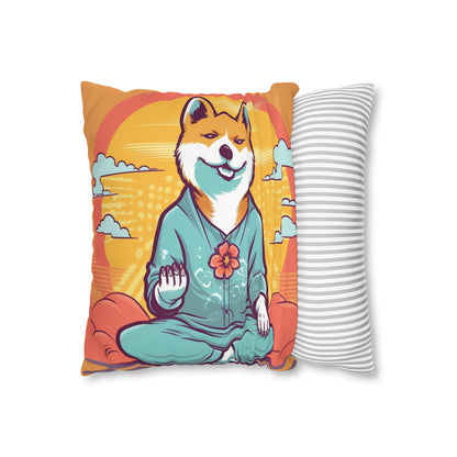 Shiba Inu Yoga Crypto Dog Namaste japonés: funda de almohada cuadrada de poliéster hilado 