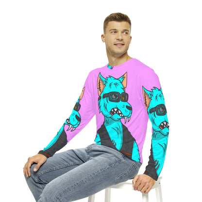 Aqua Water Blue Wolf Cyborg Men's Long Sleeve AOP Shirt