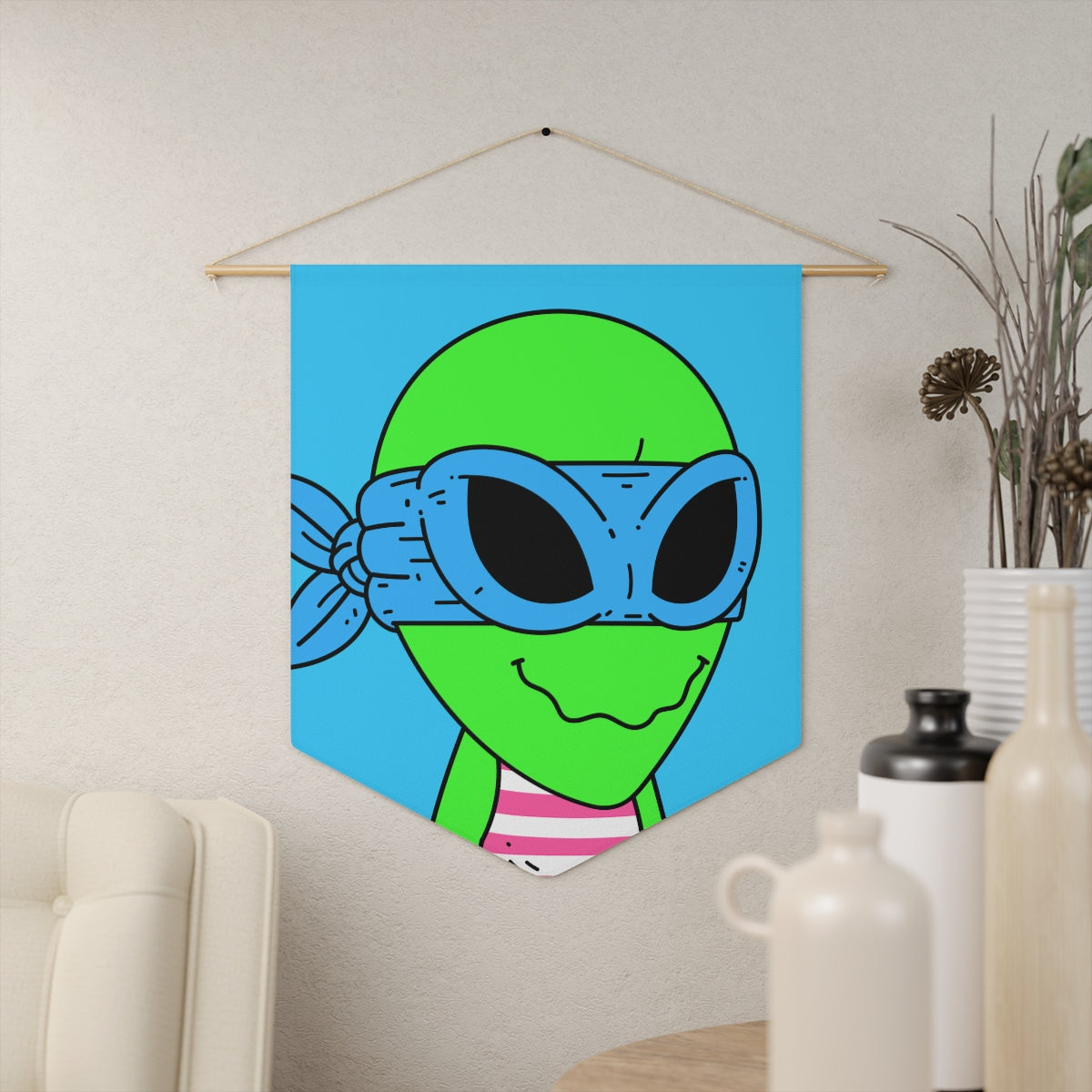 Blue Ninja Superhero Striped Shirt Alien Green Visitor Pennant