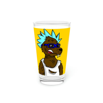 Spiky Blue Hair Cartoon Werewolve Wolf Pint Glass, 16oz