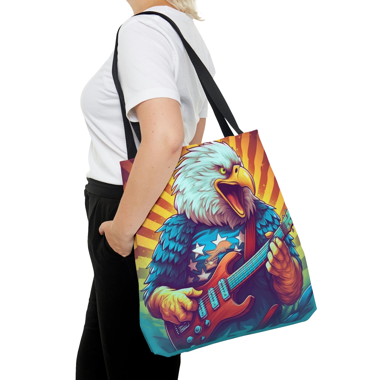 Artistic Graphic of the Guitar-Playing American Bald Eagle Tote Bag (AOP)