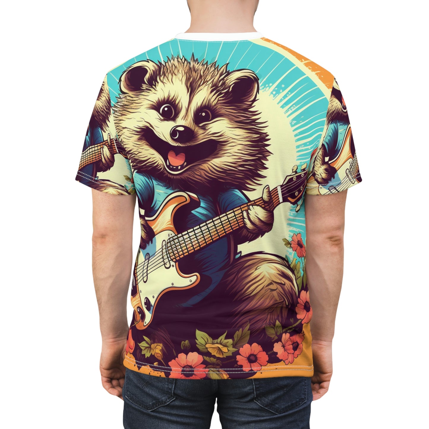 Hedgehog Guitar Band Music Musician Rock Star Graphic Unisex Cut & Sew Tee (AOP)