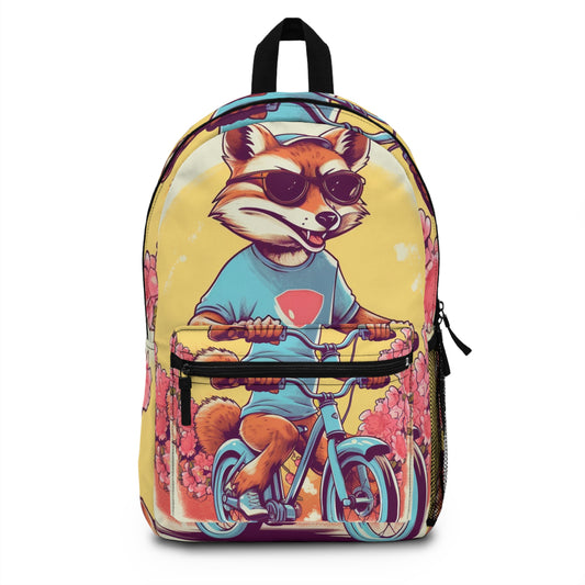 Fox Riding Bike Cartoon Anime Culture Graphic Backpack