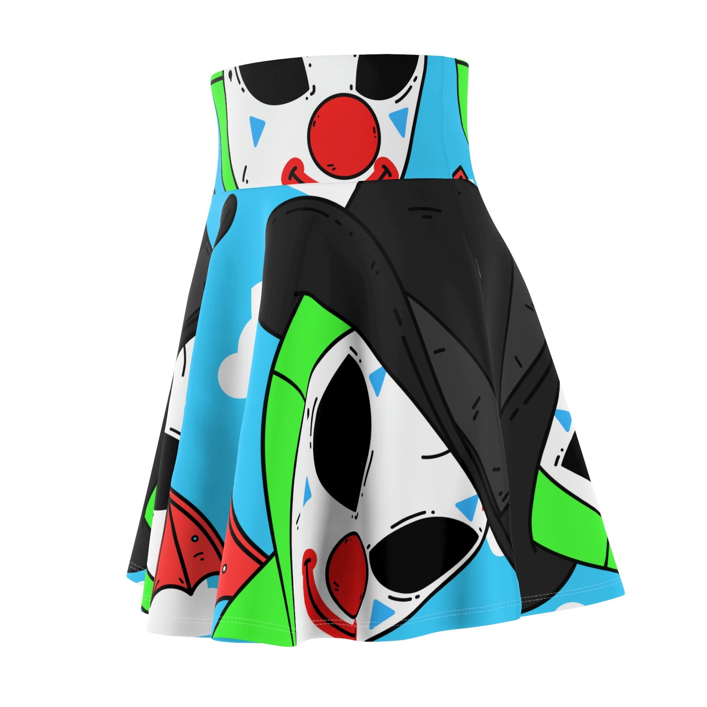 Clown Visitor Green Alien w/ Devil Wings Women's Skater Skirt