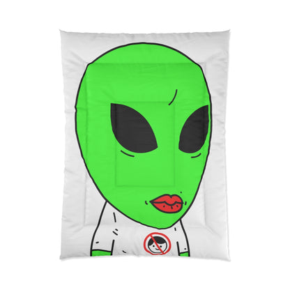 Green Alien Anti Human T Shirt Visitor Red Lipstick Bed Comforter