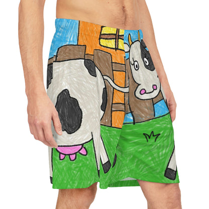 Cow Farm Animal Character Basketball Shorts (AOP)