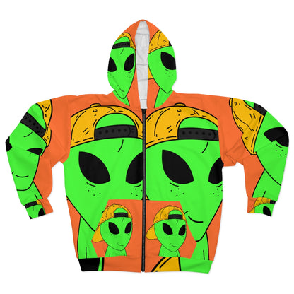 Freckles Smirk Alien Species AOP Unisex Zip Hoodie