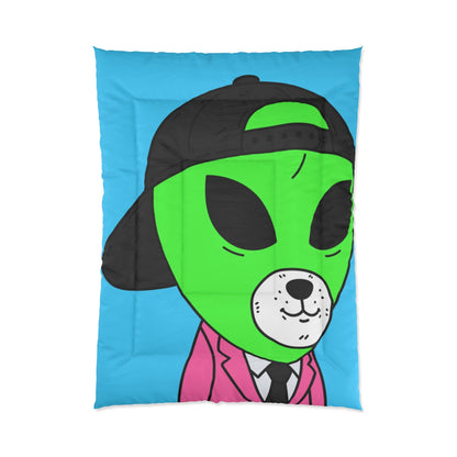 White Bear Dog Face Pink Suit Green Alien Visitor Black Cap Bed Comforter