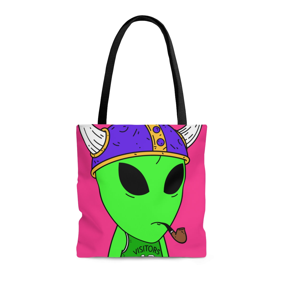 Green Visi Jersey Purple Viking Helmet Pipe Alien Visitor AOP Tote Bag